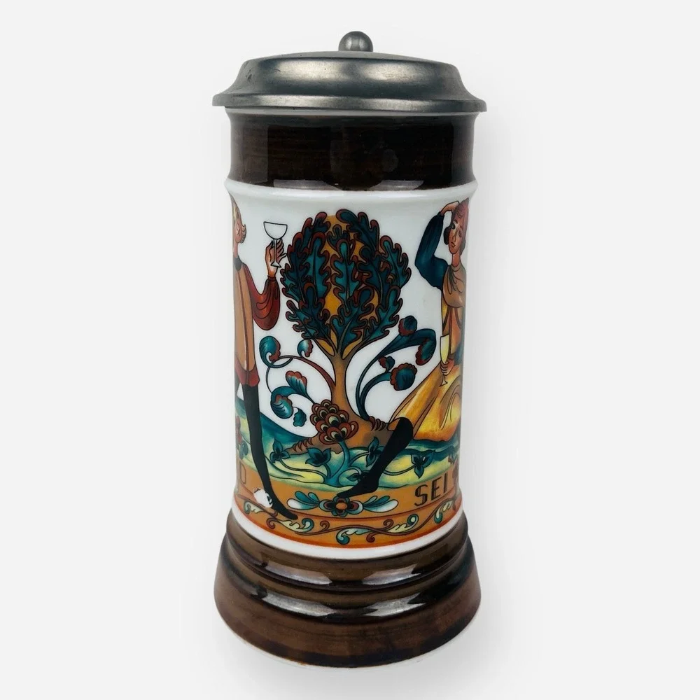 Bareuther Porcelain Beer Stein‎ Rein Zinn Pewter Lid Drink And Be Blessed German